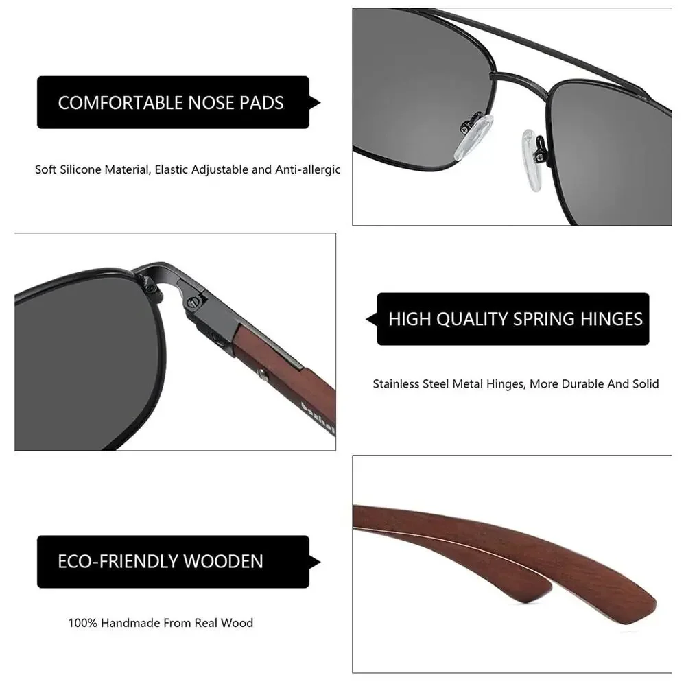 Zenottic Aviator Wood Polarized Sunglasses for Men 100% UV Protection Fishing